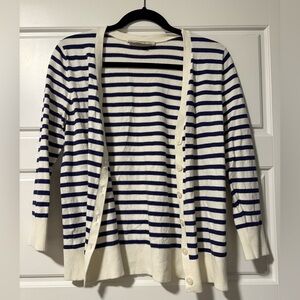 LOFT Navy and White Striped Cardigan